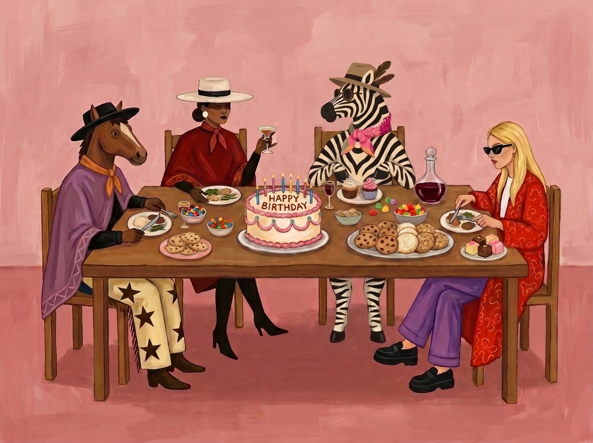 El Cumpleaños - Serie Encuentros y Sobremesas, collage digital por Romina Karl